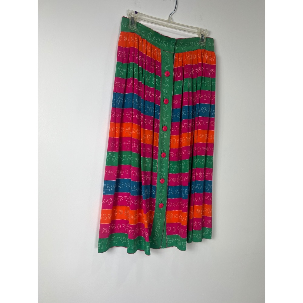 Vintage Midi Length Colorful‎ Novelty Pleated Button Front Skirt - Picture 2 of 6